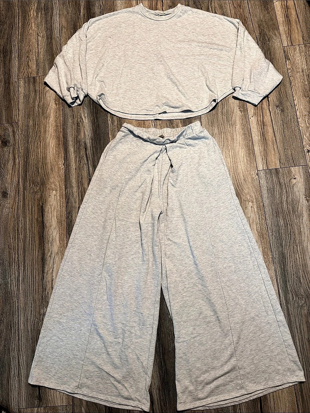 Jade by Jane Two-Piece Wide-Leg Lounge Set Gray Large